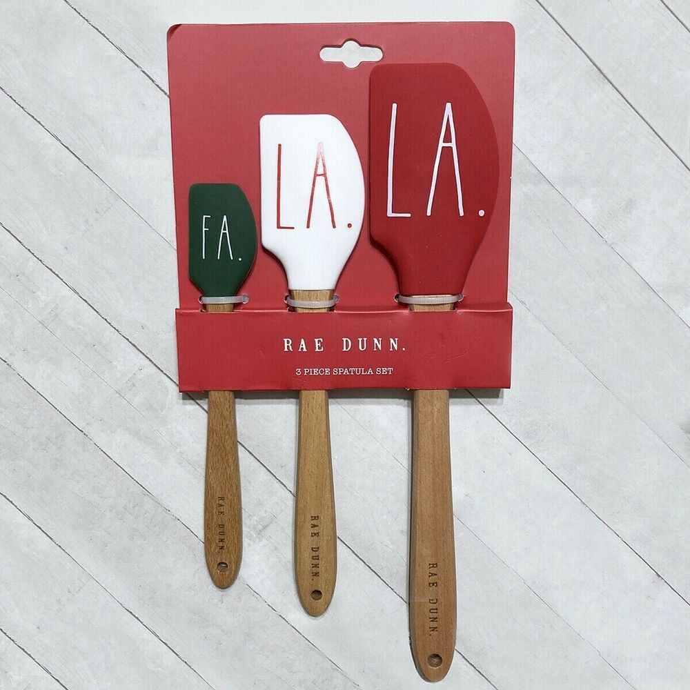 New Rae Dunn 3 Piece Spatula Set Fa La La Silicone Spatula Set Christmas